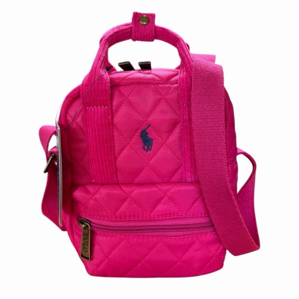 Ralph Lauren Polo Shoulder Sling Bag Mini Quilted Bright Pink Crossbody Women